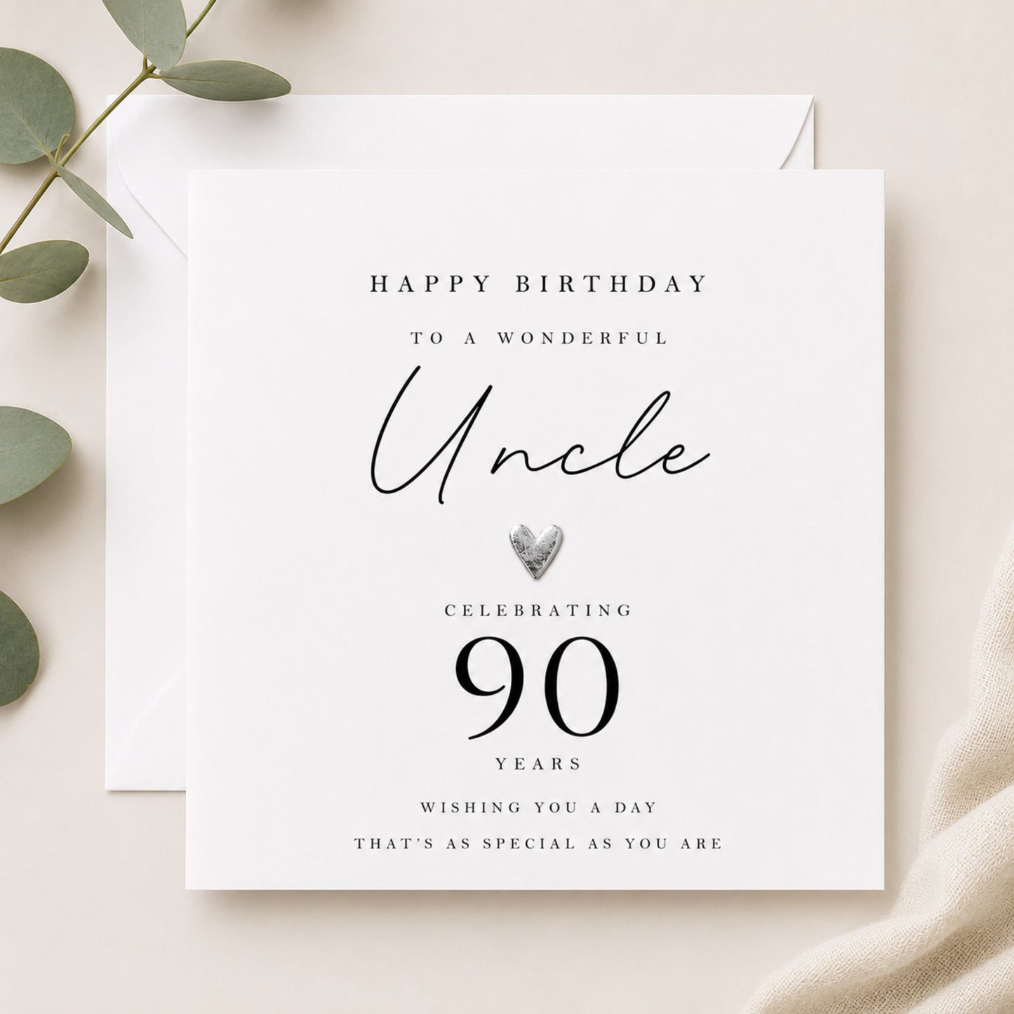 Personalised Milestone Birthday Card for Uncle — Hand-Applied Metallic Leaf Heart