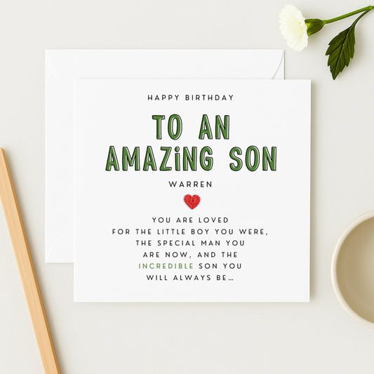 Happy Birthday Amazing Son Card — Personalised Crochet Heart