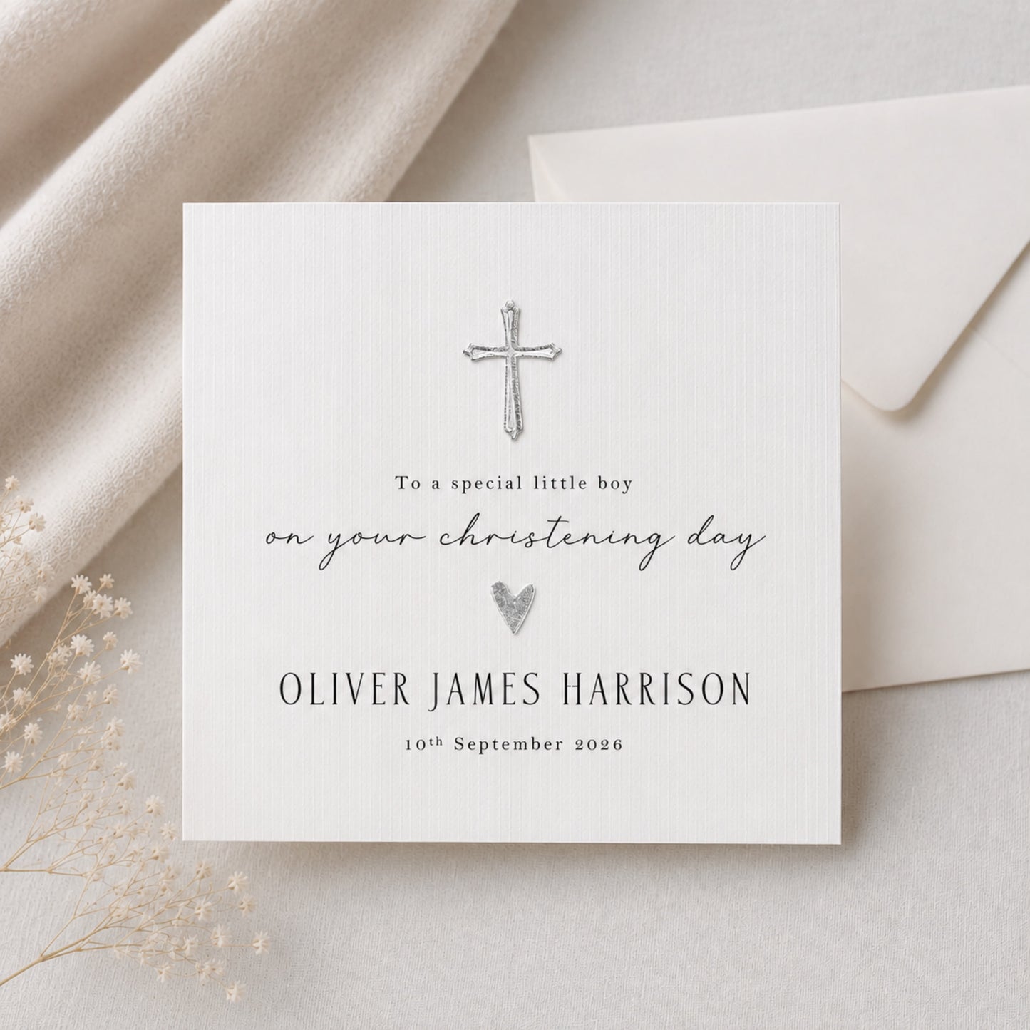 Personalised Christening Day Card — Handmade with Gold or Silver Cross