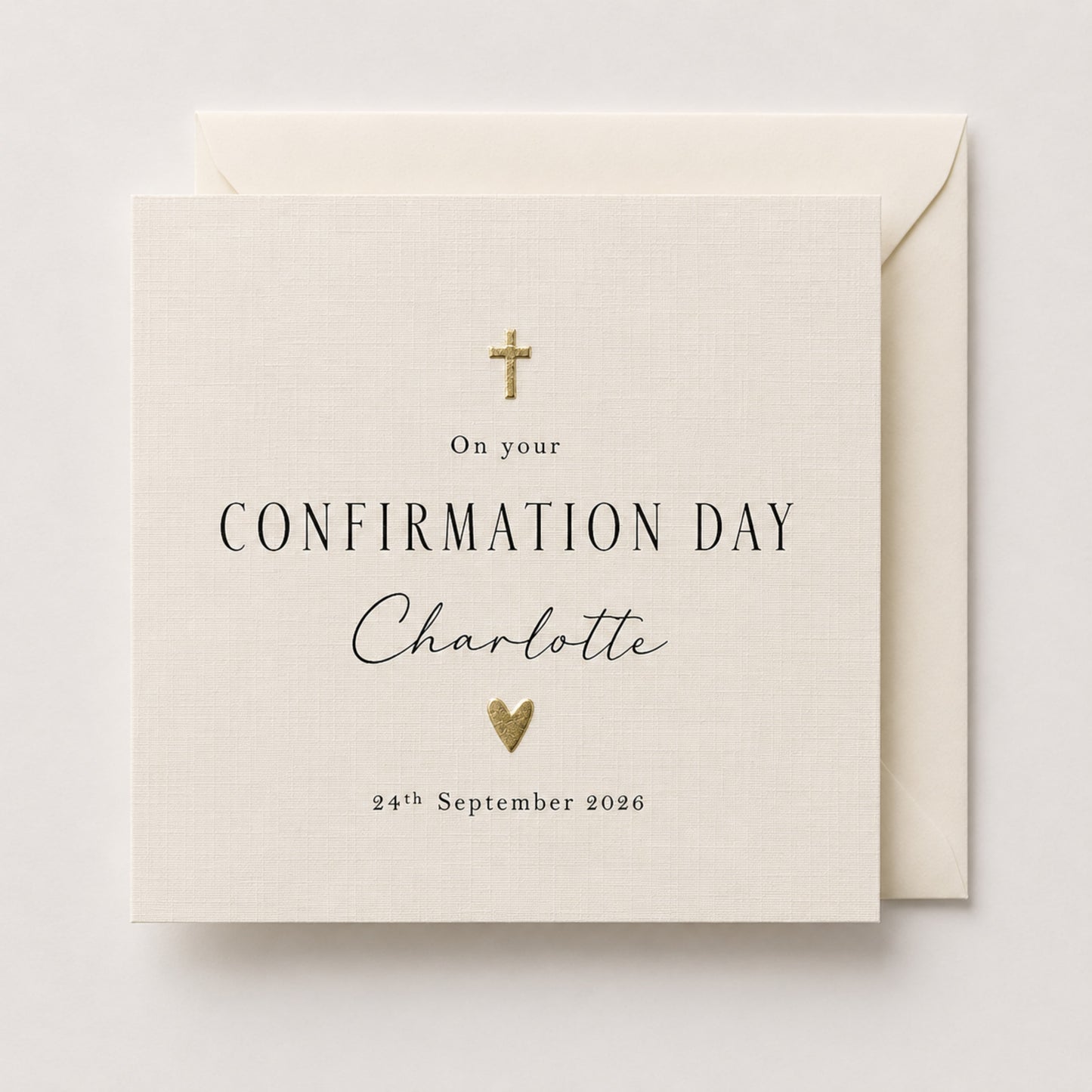 Personalised Confirmation Day Card | Gold or Silver Cross & Heart