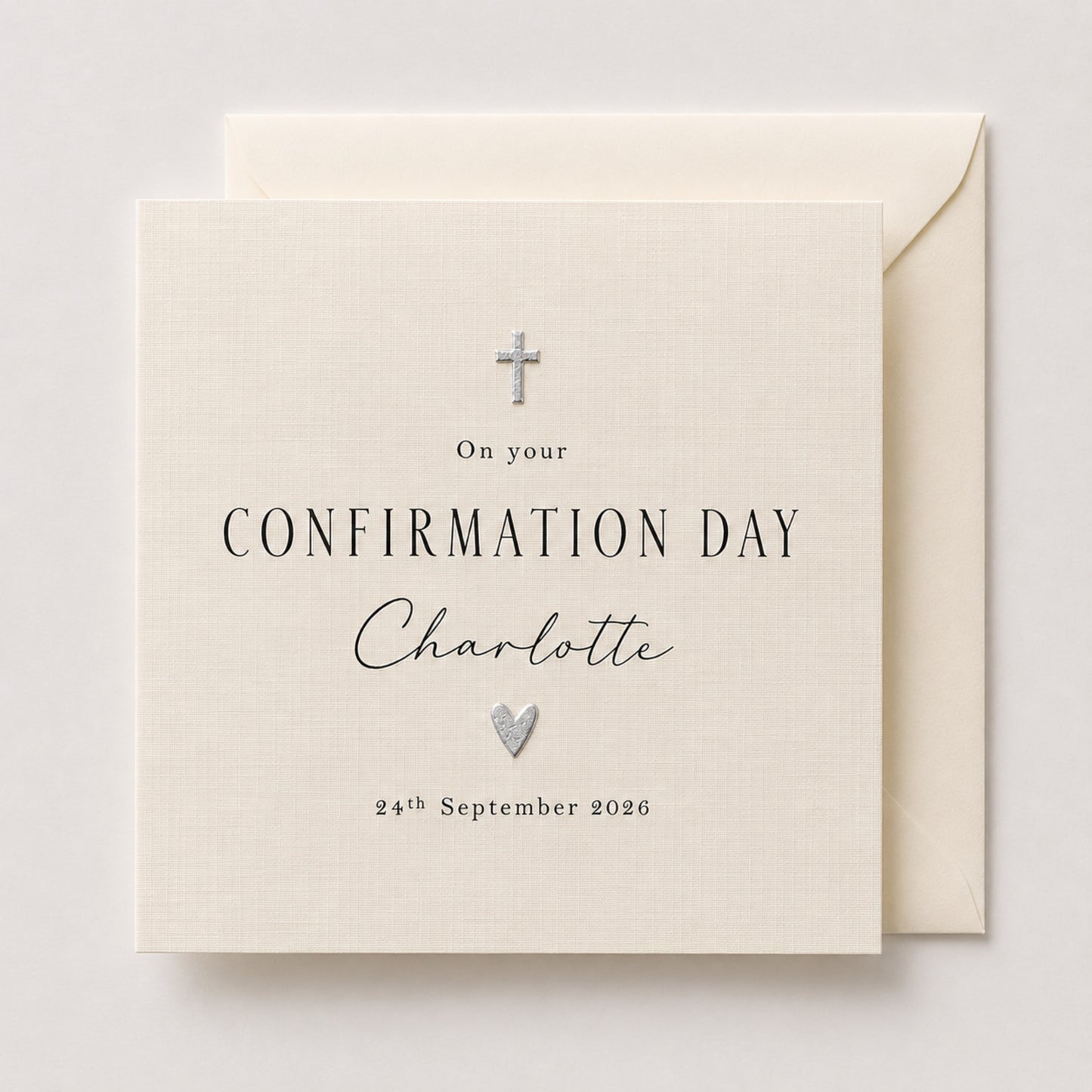Personalised Confirmation Day Card | Gold or Silver Cross & Heart