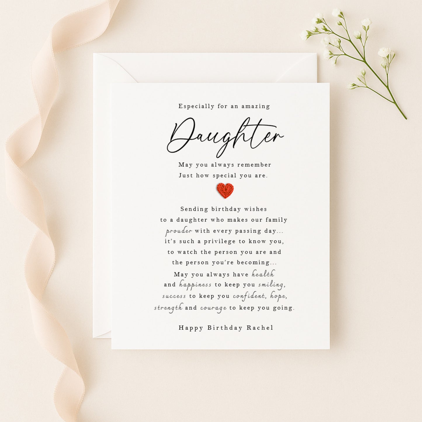 Daughter Birthday Card with Crochet Heart
