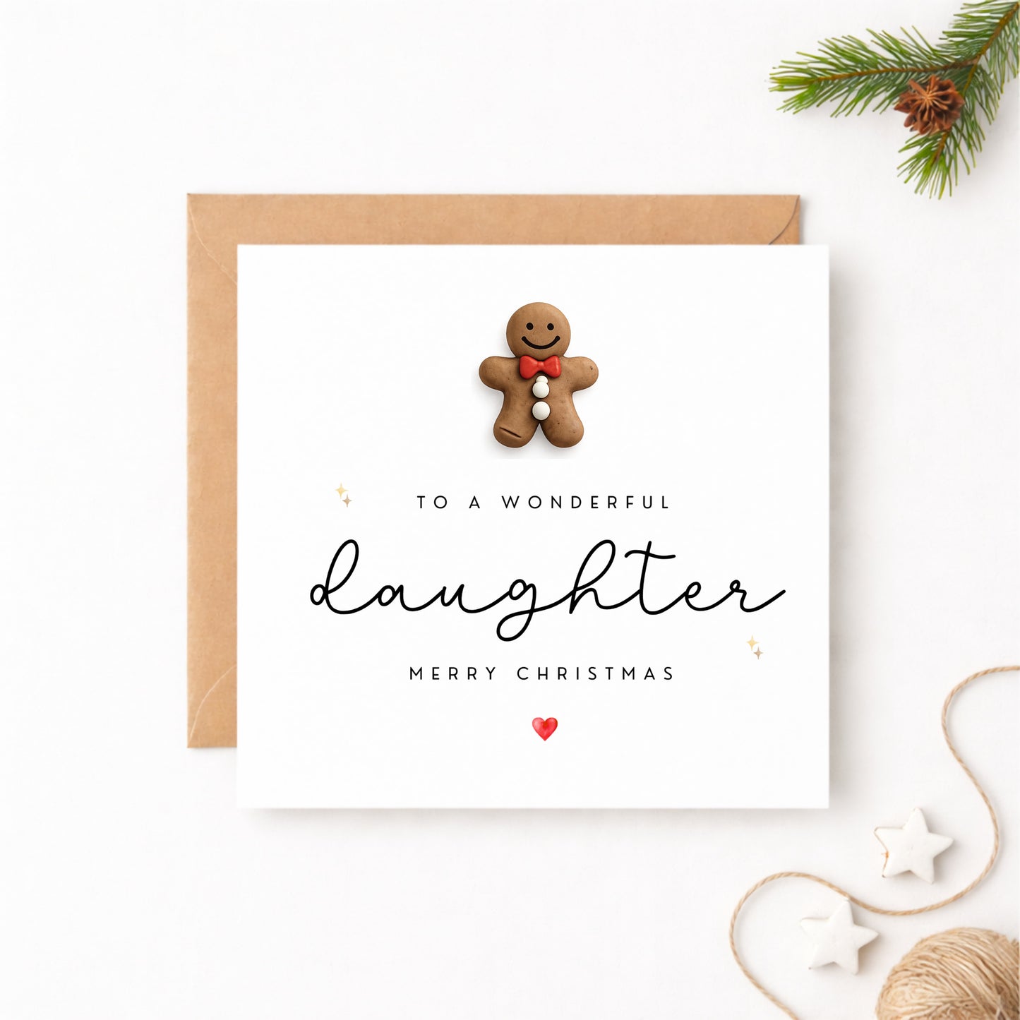 Handmade Daughter Christmas Card with Gingerbread Man