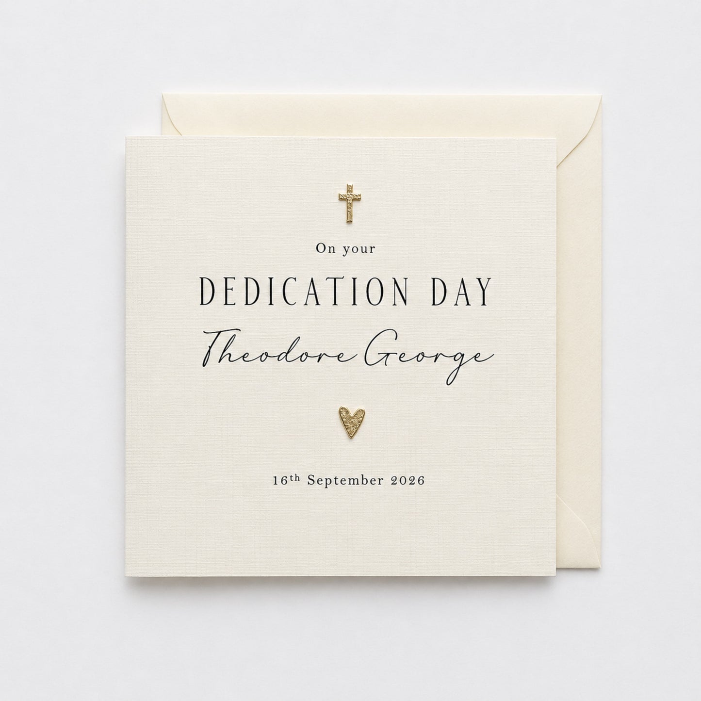 Personalised Dedication Day Card | Gold or Silver Cross & Heart