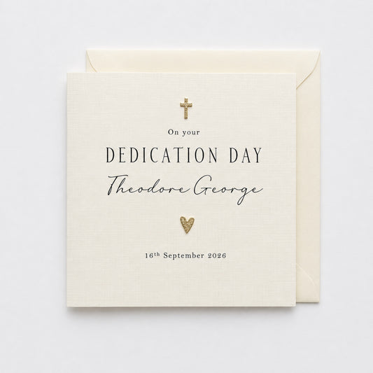 Personalised Dedication Day Card | Gold or Silver Cross & Heart