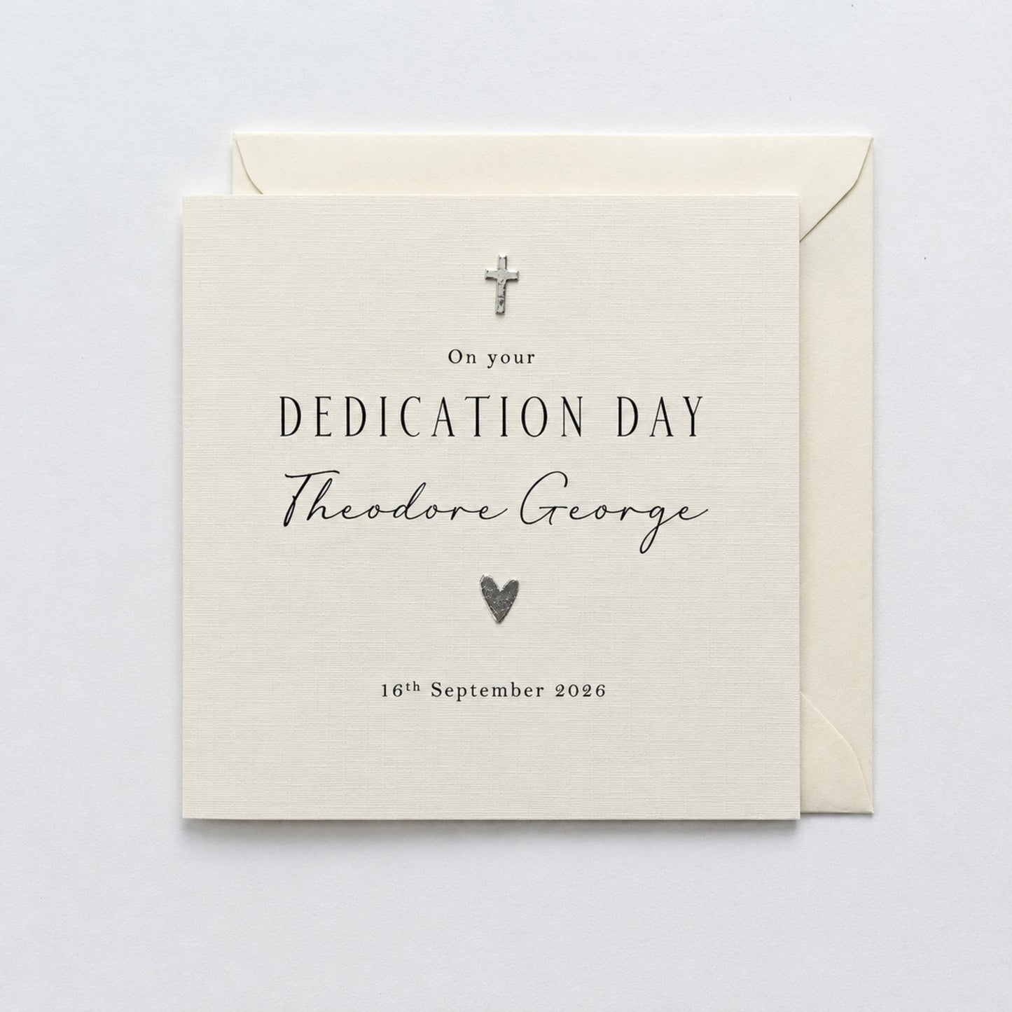 Personalised Dedication Day Card | Gold or Silver Cross & Heart