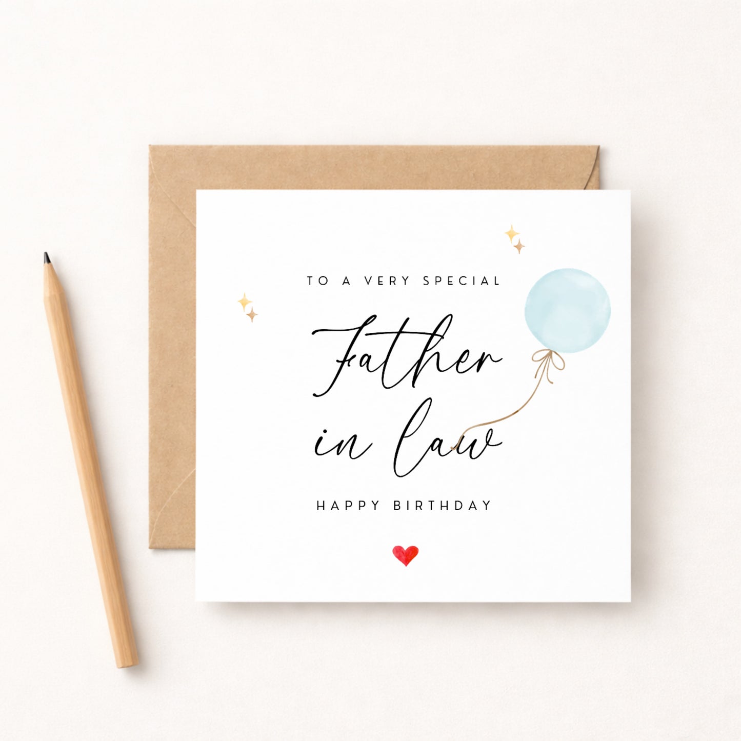 Father in Law Birthday Card | Balloon Design | Script | White Card