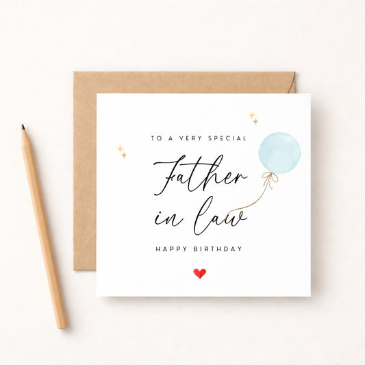Father in Law Birthday Card | Balloon Design | Script | White Card