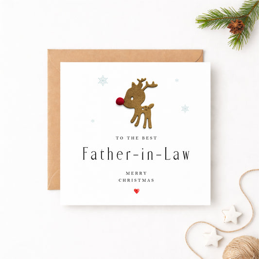 Christmas Card for Father-in-Law — Handmade Reindeer with Red Pompom