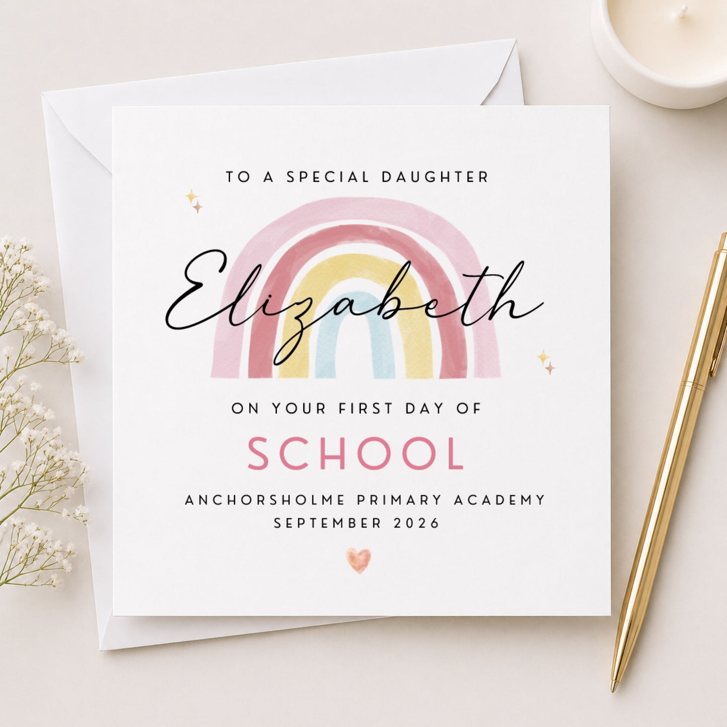 Personalised First Day at School Rainbow Card — Daughter, Son & More