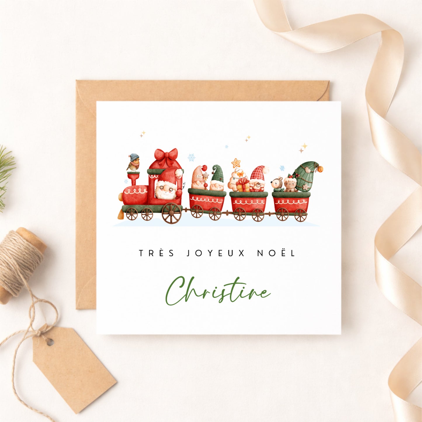 Personalised French Christmas Card | Très Joyeux Noël | Gnome Train Card