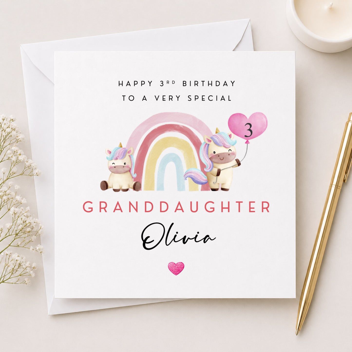 Personalised Unicorn Rainbow Birthday Card — Any Age, Any Recipient