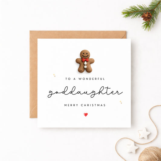 Handmade Goddaughter Christmas Card with Gingerbread Man