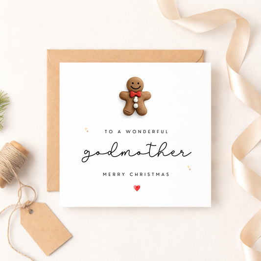 Handmade Godmother Christmas Card with Gingerbread Man
