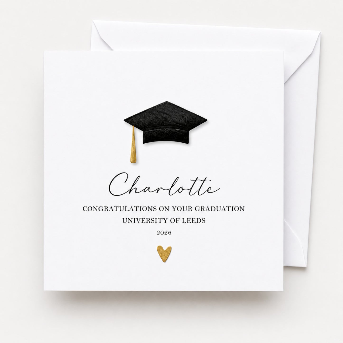 Personalised Graduation Card with Name & Metallic Mortar Board Hat — Choose Your Colour