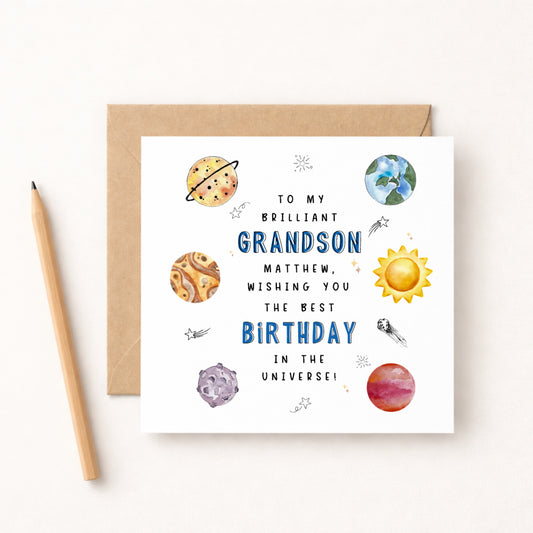 Grandson Birthday Card — Space & Planets Design