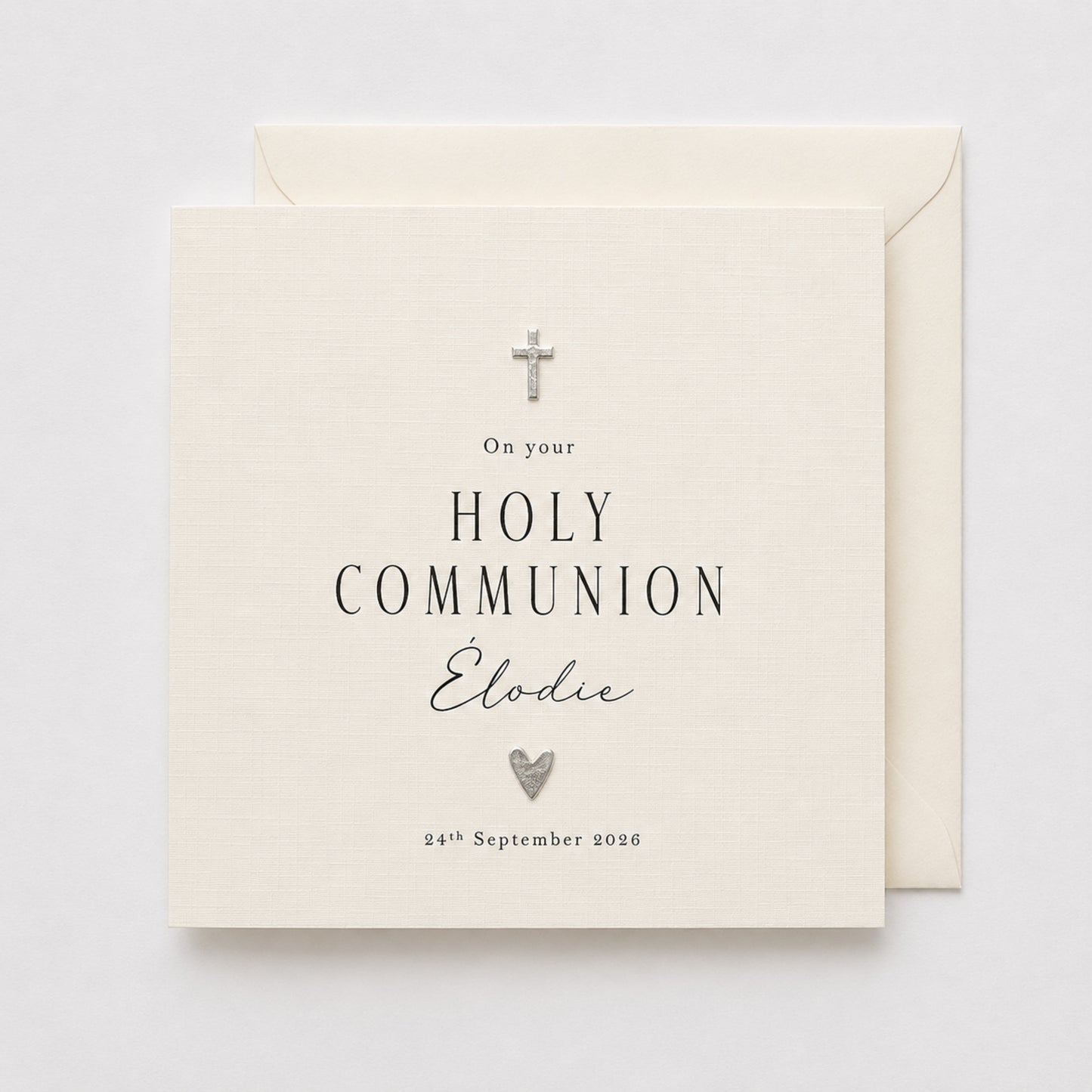 Personalised Holy Communion Card | Gold or Silver Cross & Heart