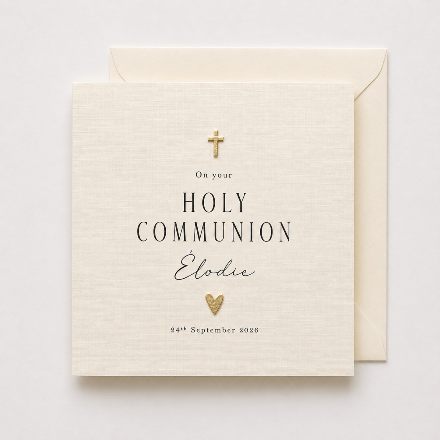 Personalised Holy Communion Card | Gold or Silver Cross & Heart