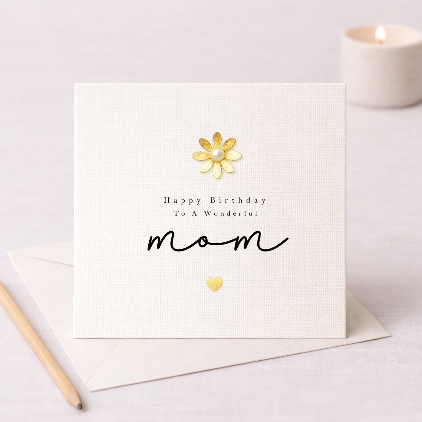 Happy Birthday To A Wonderful Mom Card — Personalised Metallic Leaf Flower & Heart