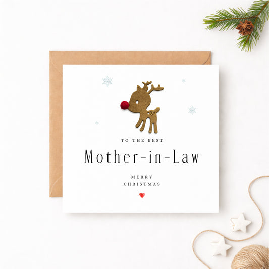 Christmas Card for Mother-in-Law — Handmade Reindeer with Red Pompom