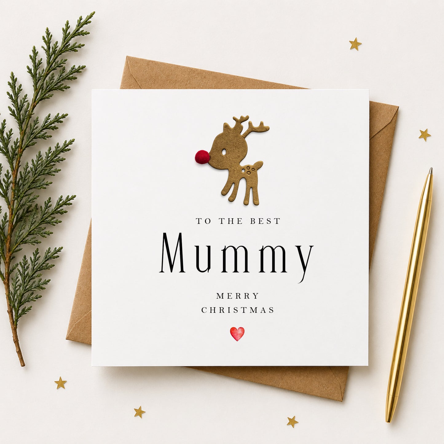 Christmas Card for Mummy — Handmade Reindeer with Red Pompom