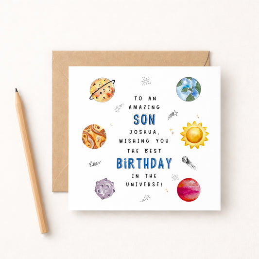 To An Amazing Son Birthday Card — Space & Planets Design