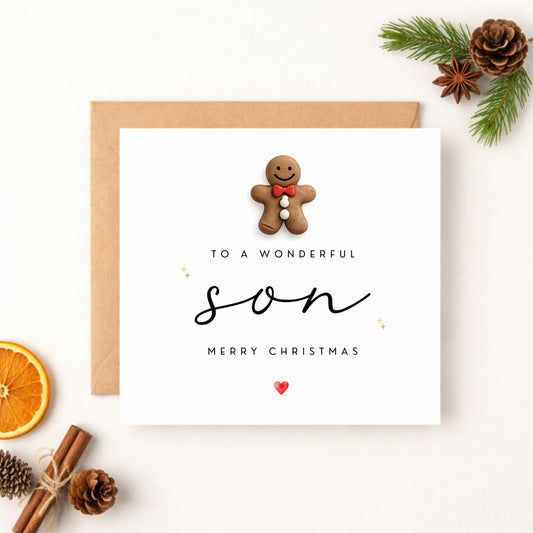 Handmade Son Christmas Card with Gingerbread Man