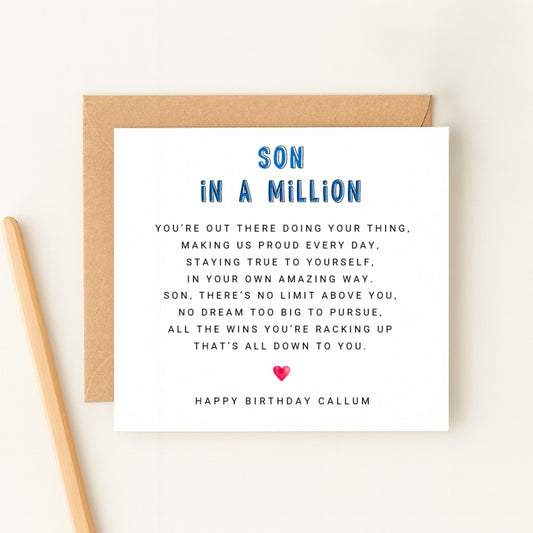 Son in a Million Birthday Card — Personalised with Name