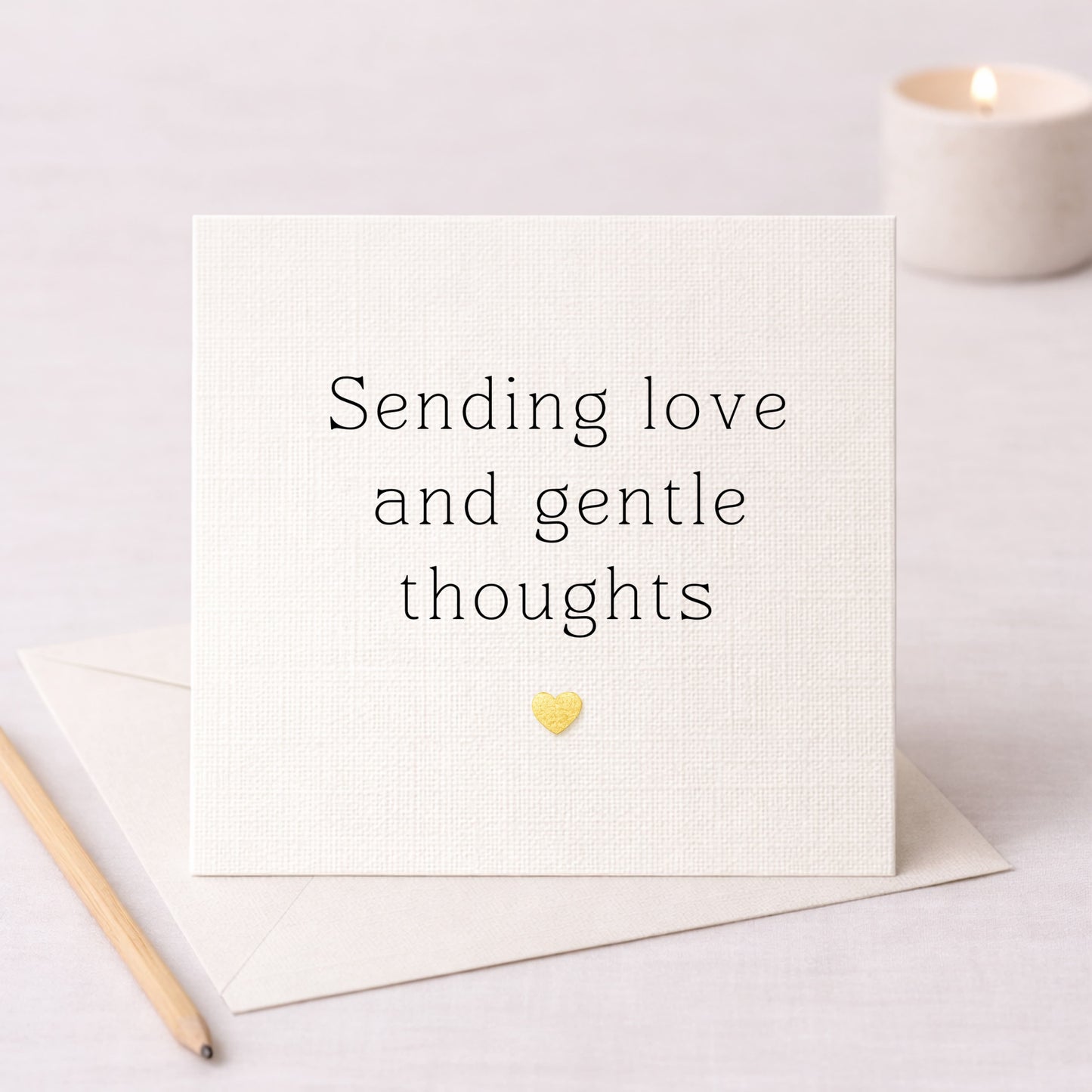 Sending Love and Gentle Thoughts Card | Metallic Heart | Luxury Ivory Linen Card