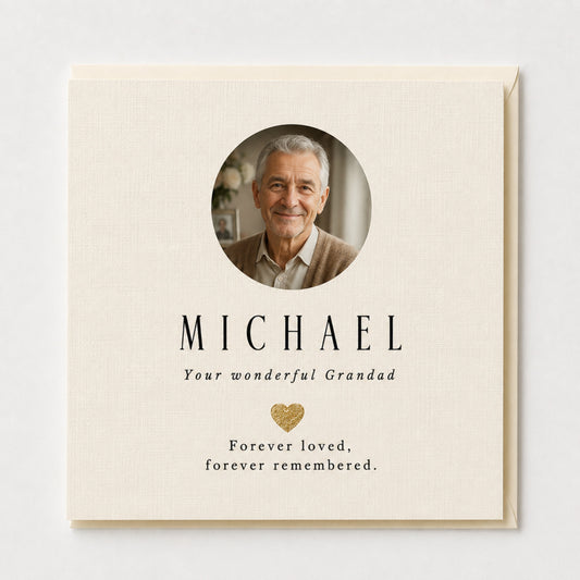 Personalised Sympathy Photo Card with Metallic Leaf Heart