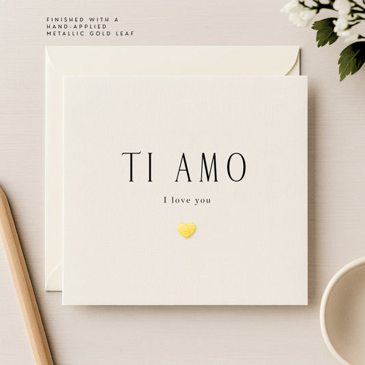 Ti Amo | I Love You Card | Gold Metallic Heart