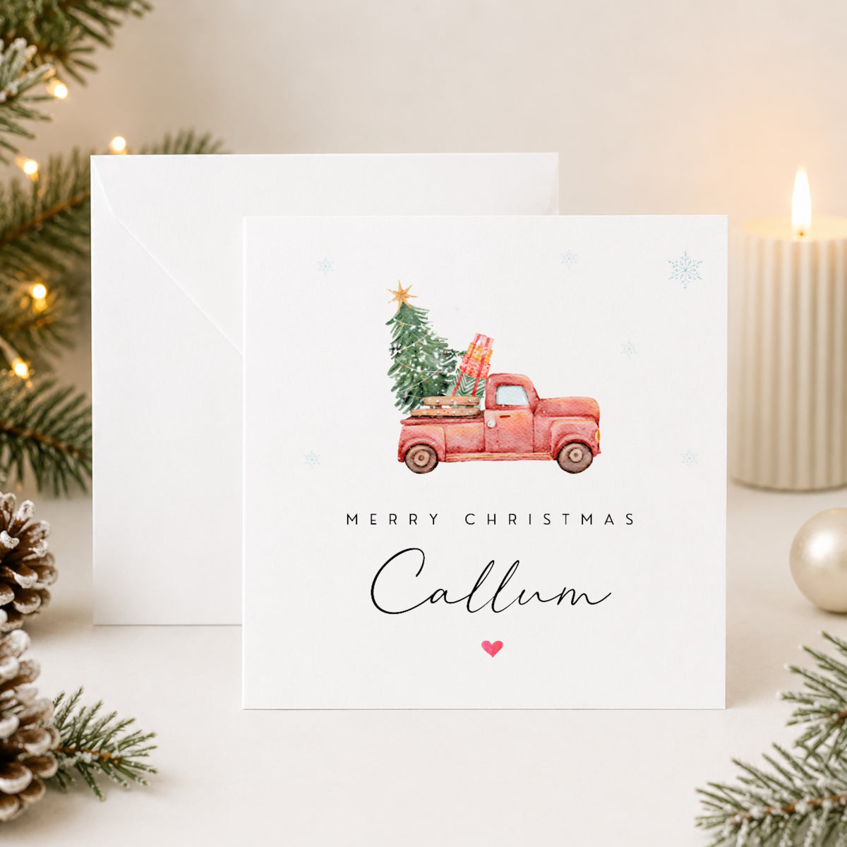 Personalised Christmas Card — Red Truck with Christmas Tree | Merry Christmas