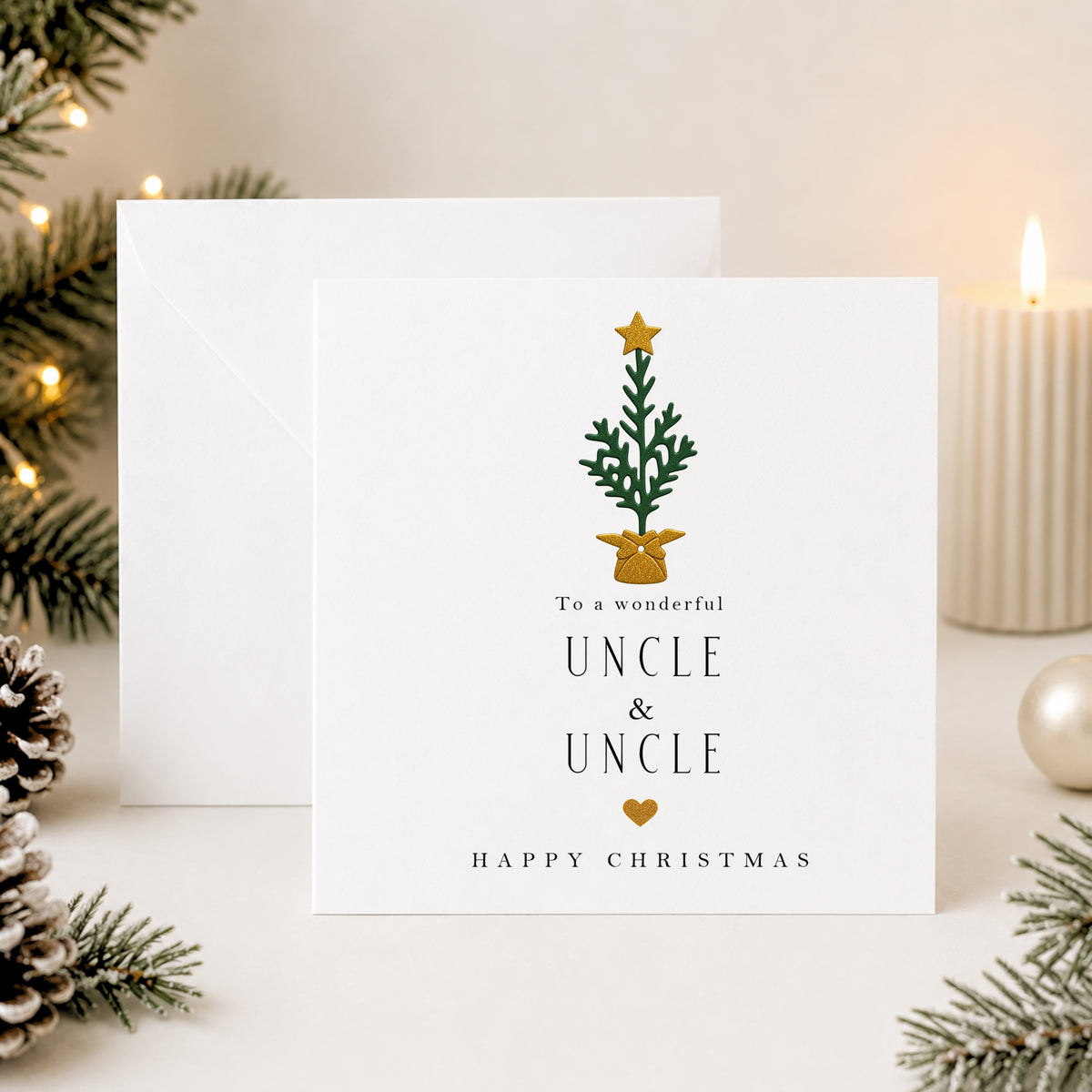 Christmas Card for Uncle & Uncle — Handmade with Hand-Applied Christmas Tree