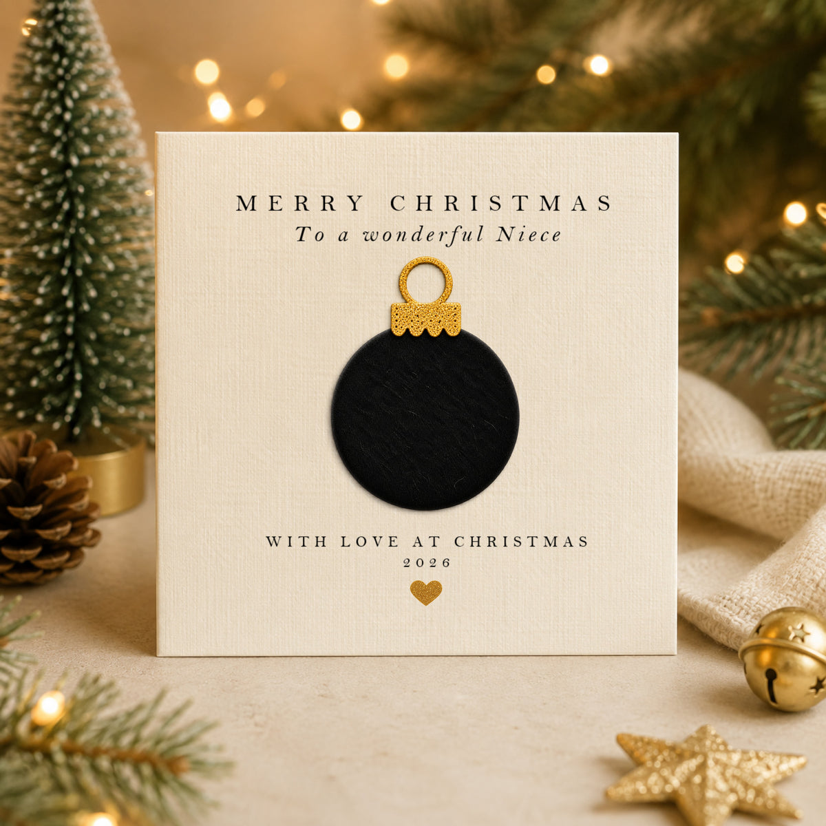 Christmas Card for Niece — Handmade Velvet Bauble