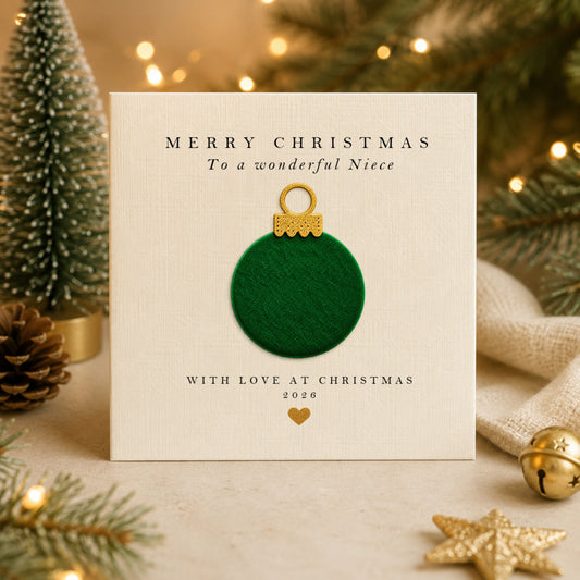 Christmas Card for Niece — Handmade Velvet Bauble