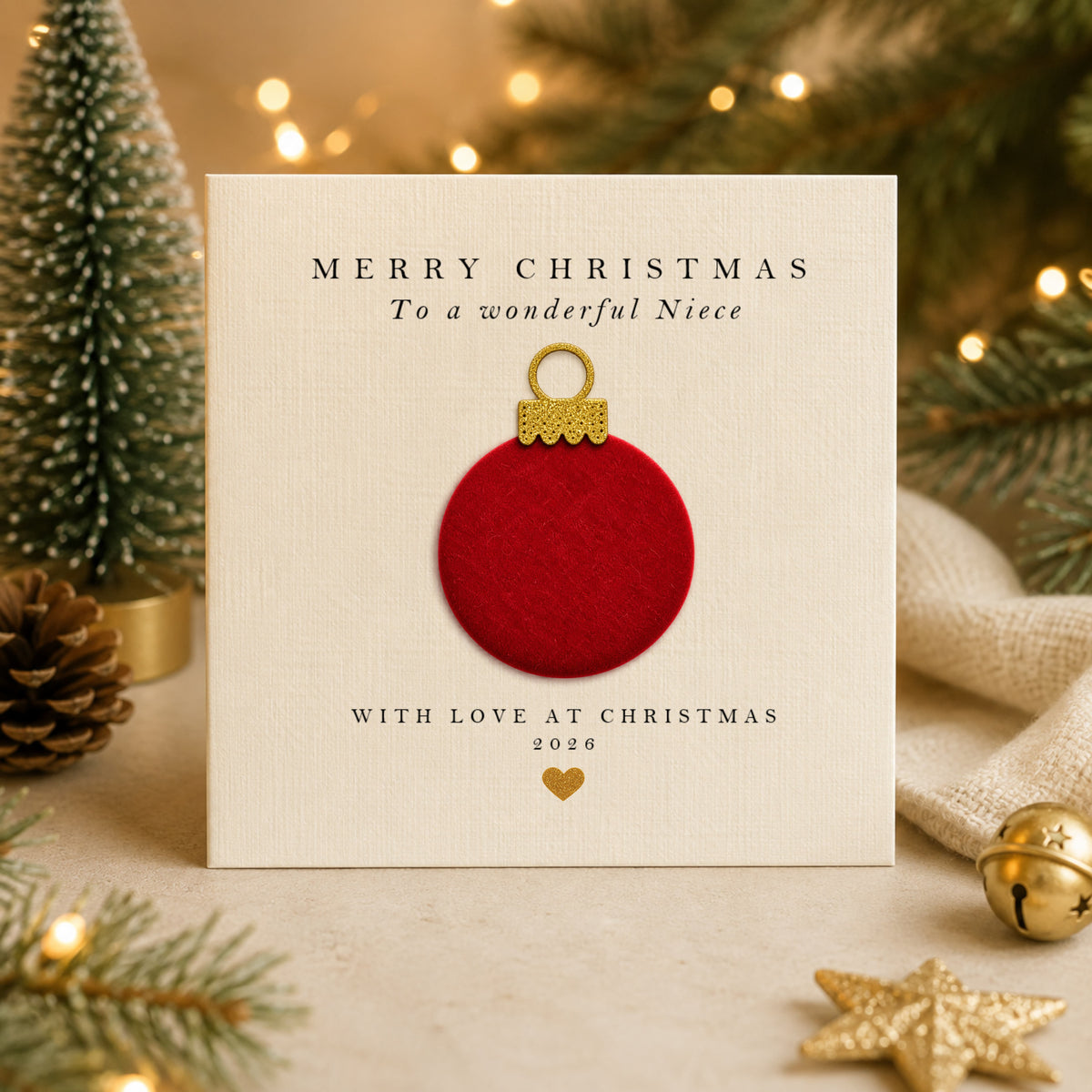 Christmas Card for Niece — Handmade Velvet Bauble